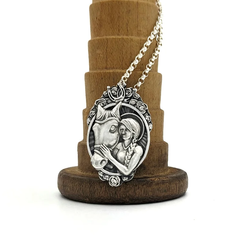 Simple Gold Pendant Necklace-Our Lady of Free Rein - Patron Saint Necklace for Horse Lovers