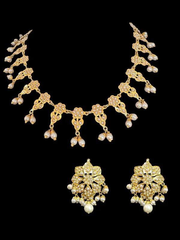 Luxury Pendant Necklace-DNS105 Alea punjabi Jadau necklace  set - pearls (READY TO SHIP)