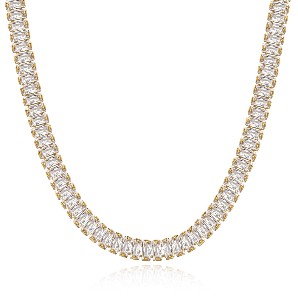 Designer Pearl Necklace-14K Gold Diamond Tennis Necklace CZ Baguette Tennis Chain- White Cubic Zirconia