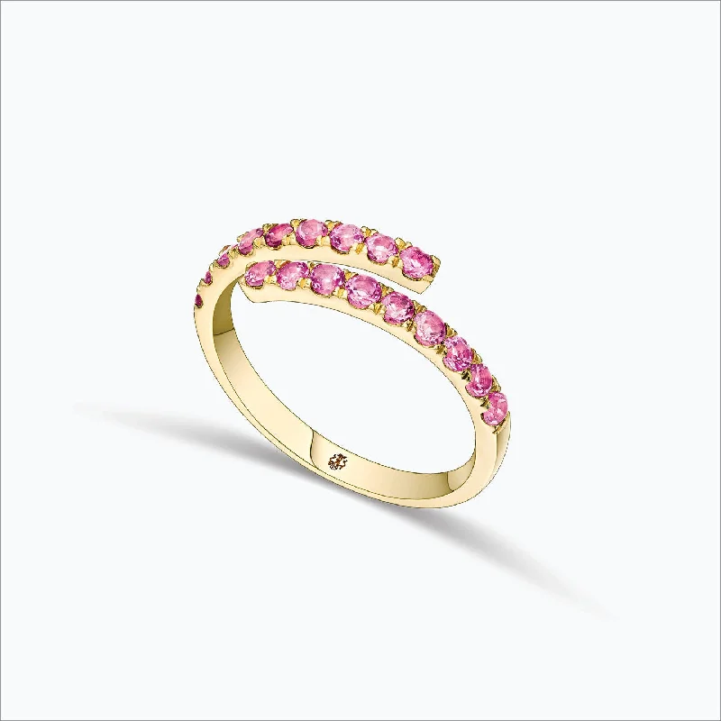 Yellow Gold Wedding Ring-Initha 18K Gold Ring w. Pink Sapphire