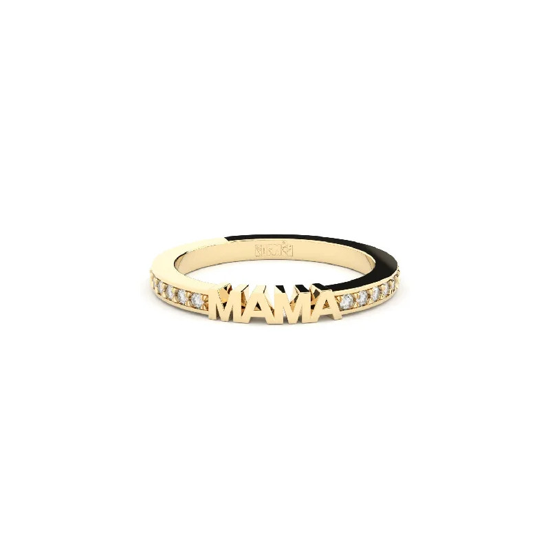 Thin Gold Ring for Women-Becoming Eternity Mama 18K Gold Ring w. Lab-Grown Diamonds