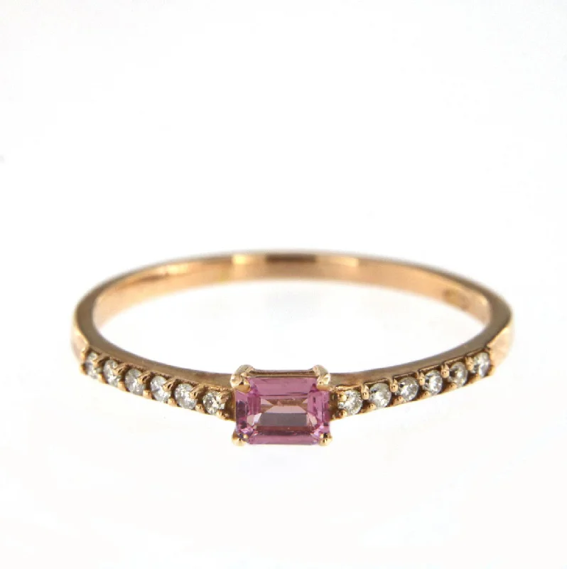 Modern Rose Gold Engagement Ring-Candy 18K Rose Gold Ring w. Pink Sapphire & Diamonds