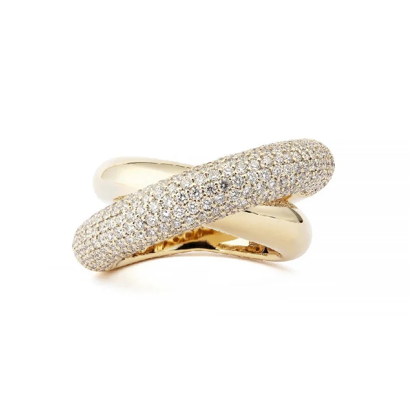 Luxury Diamond Engagement Ring-Infinity Loop Big Half Pavé 18K Gold Ring w. Diamonds