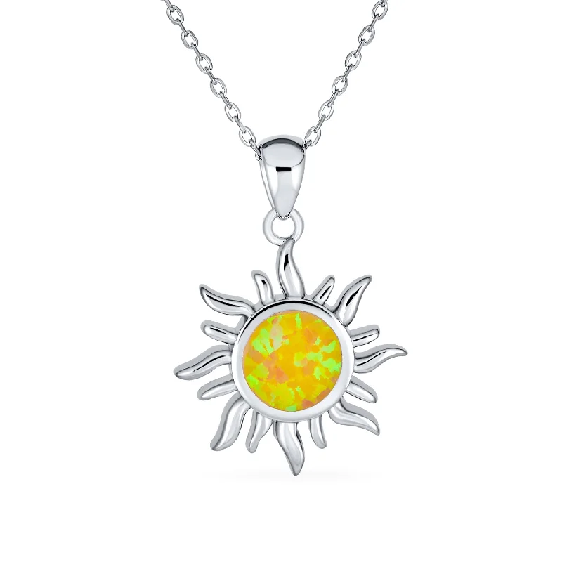 Bar Pendant Necklace-Irradiance Summer Beach Fire Opal Pendant Necklace Gold Plated Sterling Silver