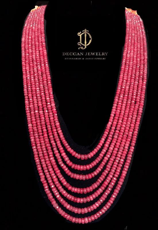 Classic Pearl Necklace-NS294  Seven layer ruby beads necklace  ( SHIPS IN 4 WEEKS )