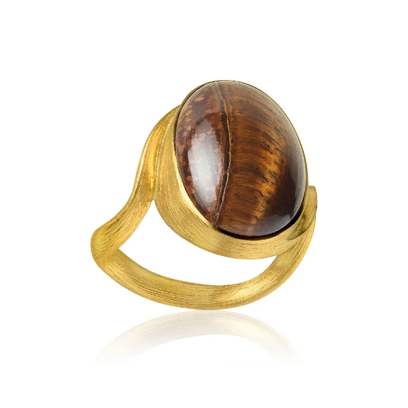 Diamond Halo Engagement Ring-Vega 18K Gold Ring w. Tiger's Eye