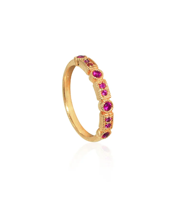 Rose Gold Promise Ring-Trine Ji Hot Pink 14K Gold Ring w. Sapphires