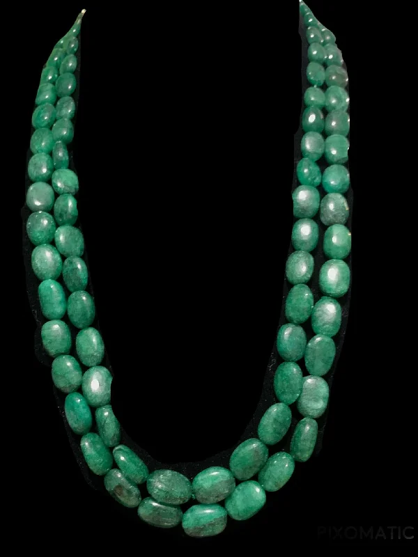 Custom Birthstone Necklace-NS303 Emerald oval beads necklace in two  layer