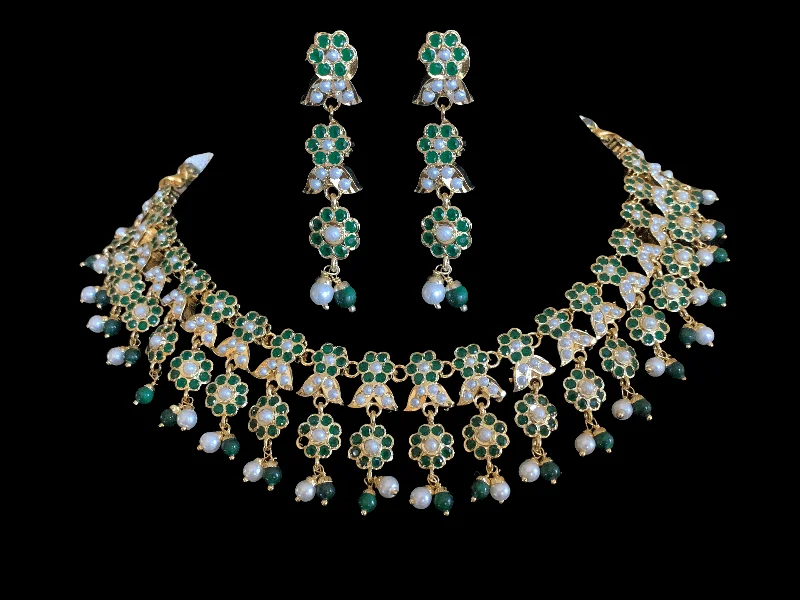 Black Diamond Necklace-NS257 Neha jadau necklace set ( emerald   pearl ) - READY TO SHIP