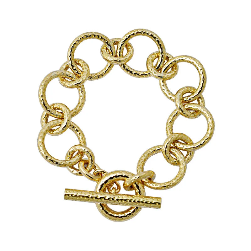 Classic Beaded Bangle-Toggle Bracelet - Gold