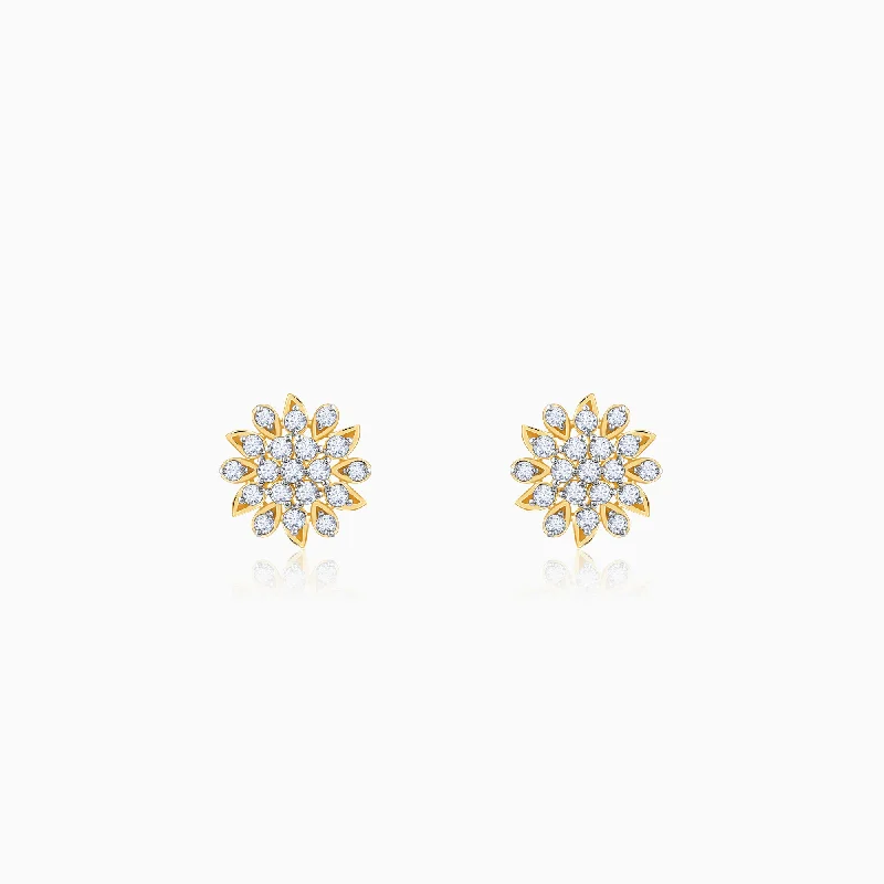 Blue Gem Earrings-Gold Radiant Blossom Diamond Earrings