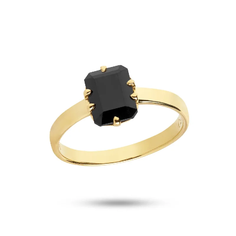 Men’s Rose Gold Ring-Black 18K Gold Plated Ring w. Agate