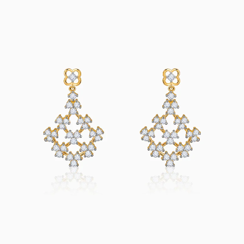 Simple Gold Earrings-Gold Rhombus Aura Diamond Earrings