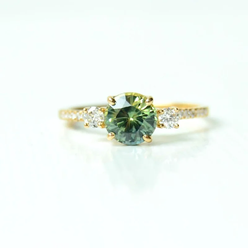 Designer Engagement Ring-Boho Varna 18K Gold Ring w. Diamonds & Sapphire