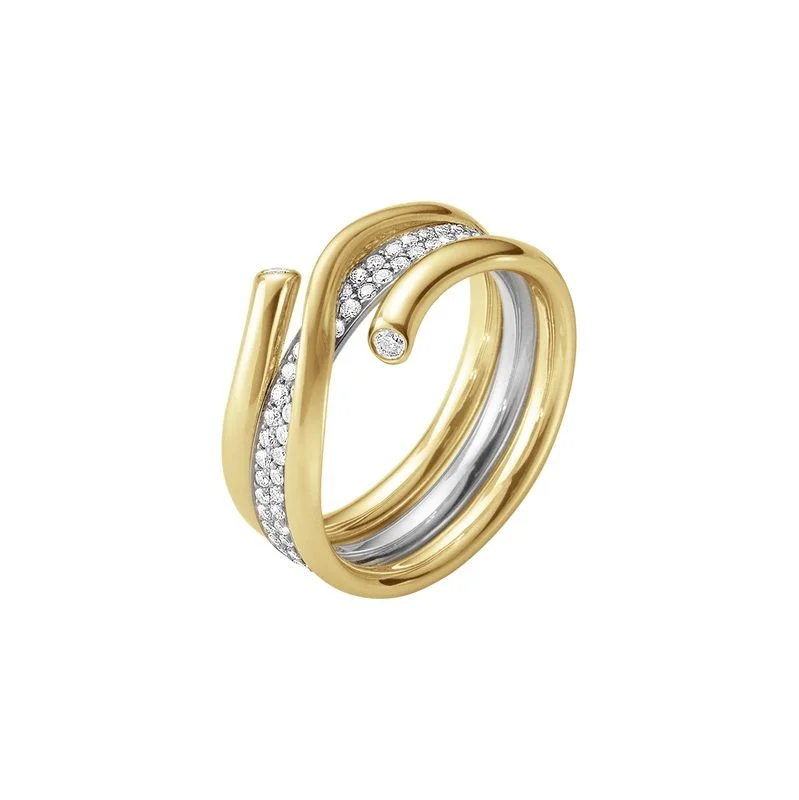 Titanium Wedding Ring-Magic Combination 18K Gold & White Gold Ring w. Pavé Diamonds