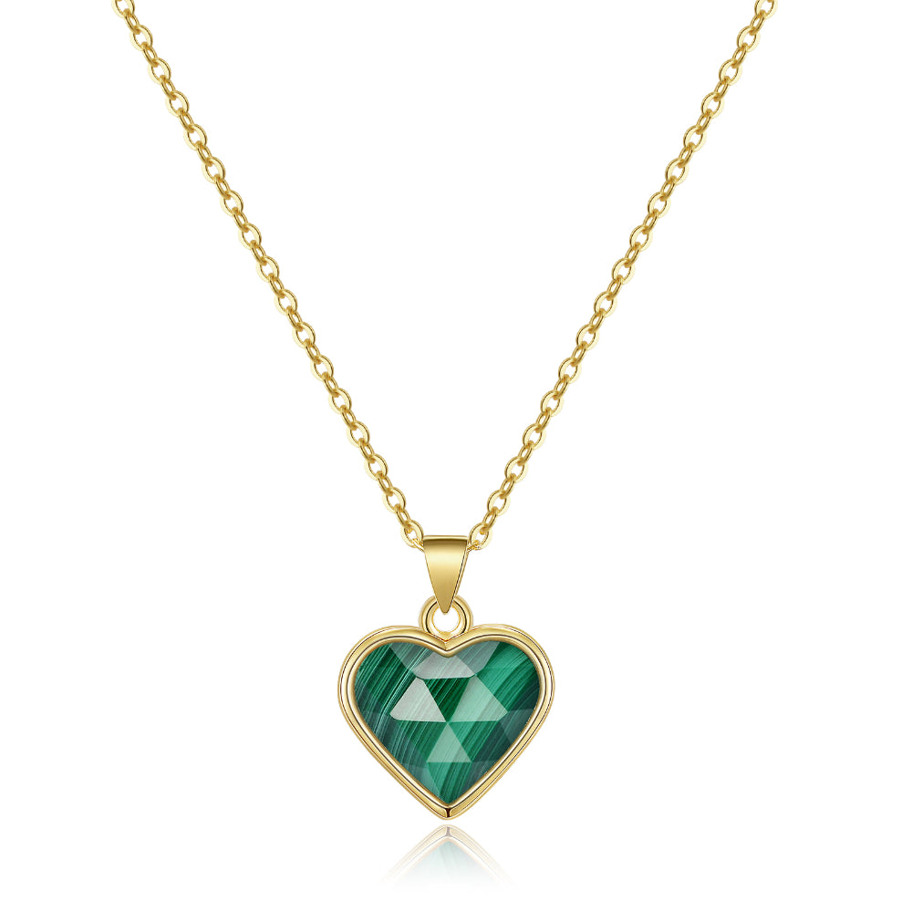 Personalized Necklace for Gift-Gold Malachite Crystal Heart Pendant Necklace