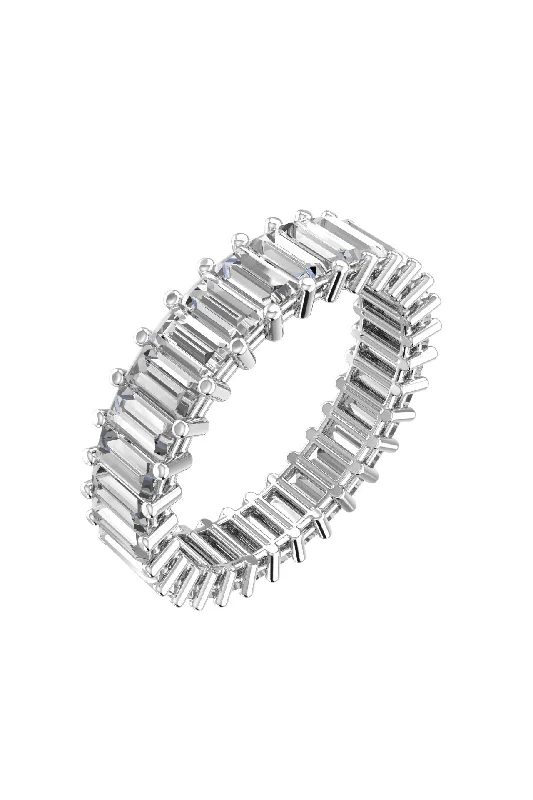 Men’s Customizable Ring-Eternity Baguette Band 18K White Gold Ring w. Lab-Grown Diamonds