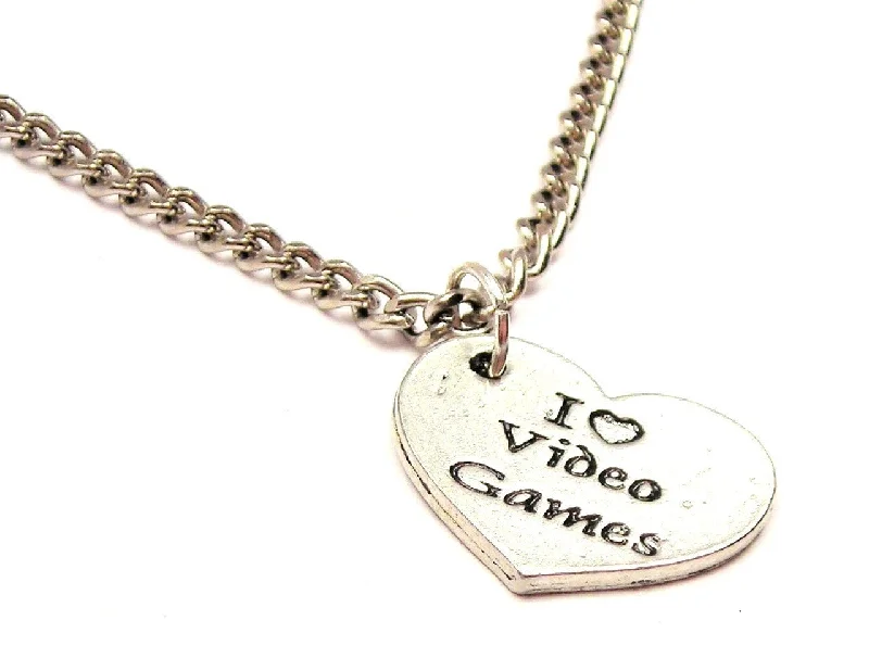 Large Bead Necklace-I Love Video Games Heart Single Charm Necklace