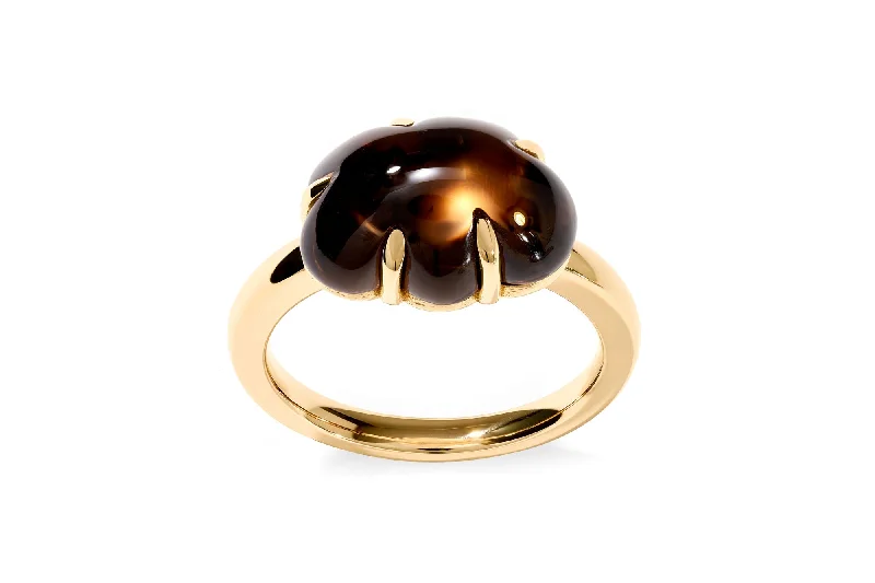 Large Amethyst Ring-Cloud 18K Gold Ring w. Smokey Quartz