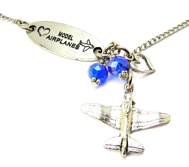 Women’s Chain Necklace-Love Model Airplanes And Hellcat Fighter Plane Lariat Necklace