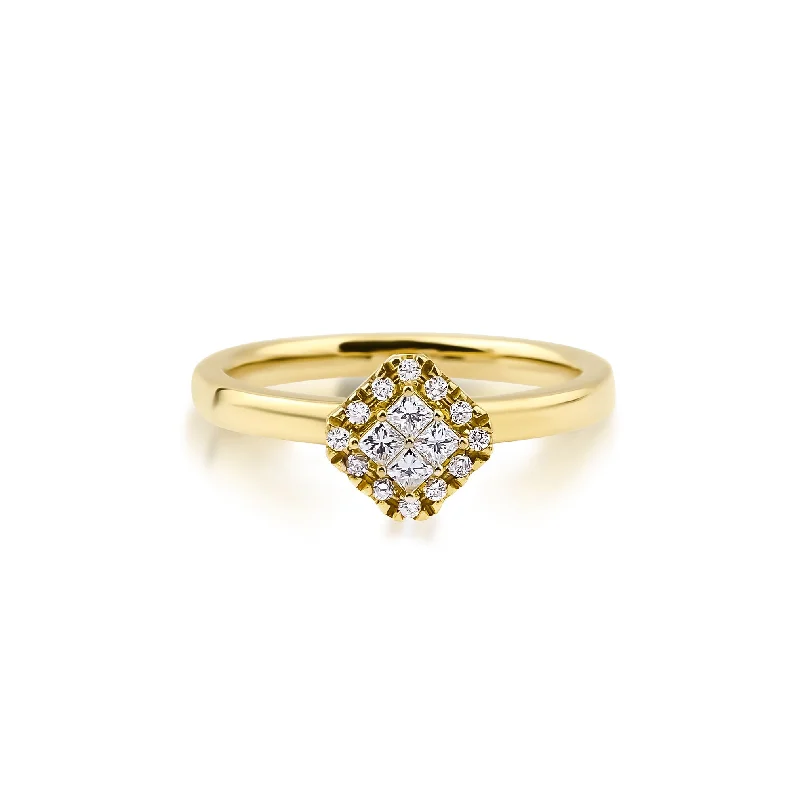 Elegant Silver Engagement Ring-Fortuna 18K Gold Ring w. Diamonds