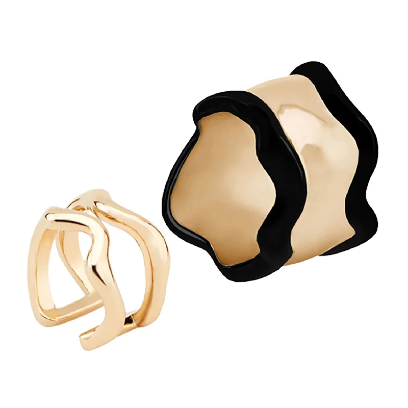 Luxury Wedding Band-Lava black - set of two Gold Plated Rings