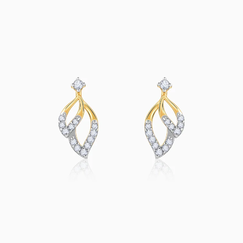 Retro Crystal Earrings-Gold Leaves of Luxe Diamond Earrings