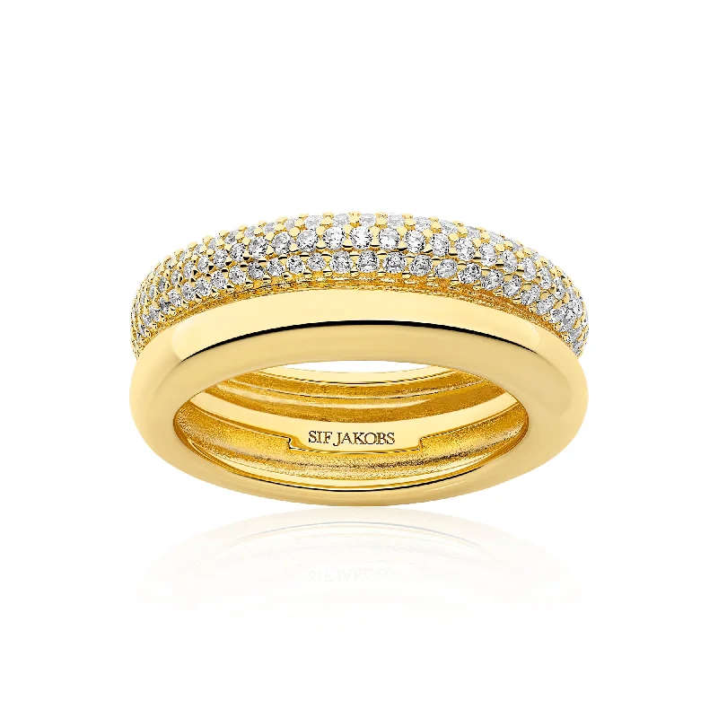 Diamond Wedding Band for Women-Carrara Gold Plated Ring w. Zirconia