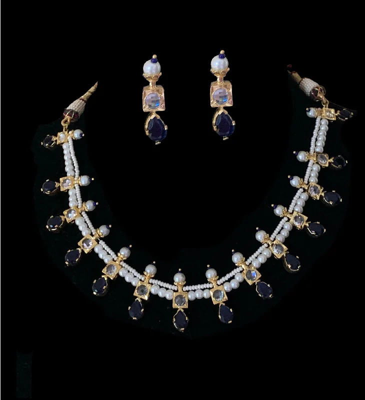 Silver Chain with Gemstones-Kiara necklace set in sapphire  ( READY TO SHIP  )