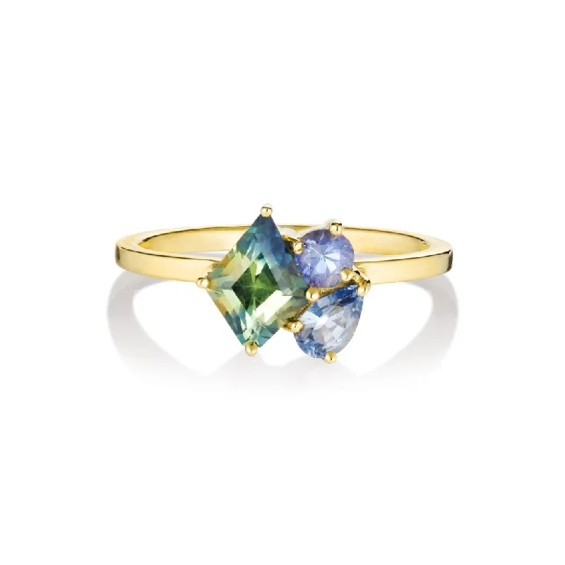 Cushion Cut Engagement Ring-Varnaya Pasi 18K Gold Ring w. Sapphires