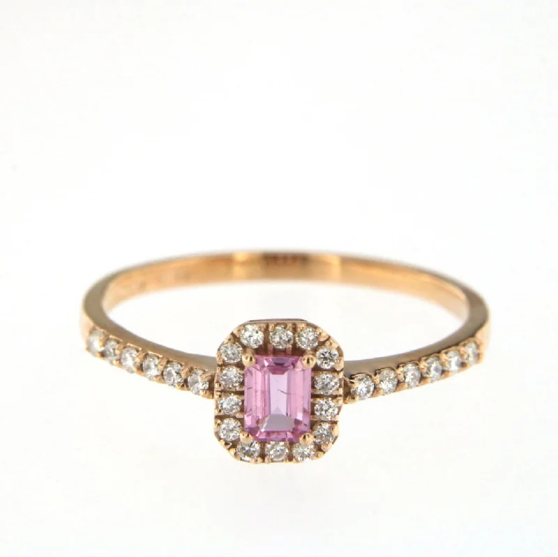 Birthstone Engagement Ring-Candy 18K Rose Gold Ring w. Diamonds & Pink Sapphire