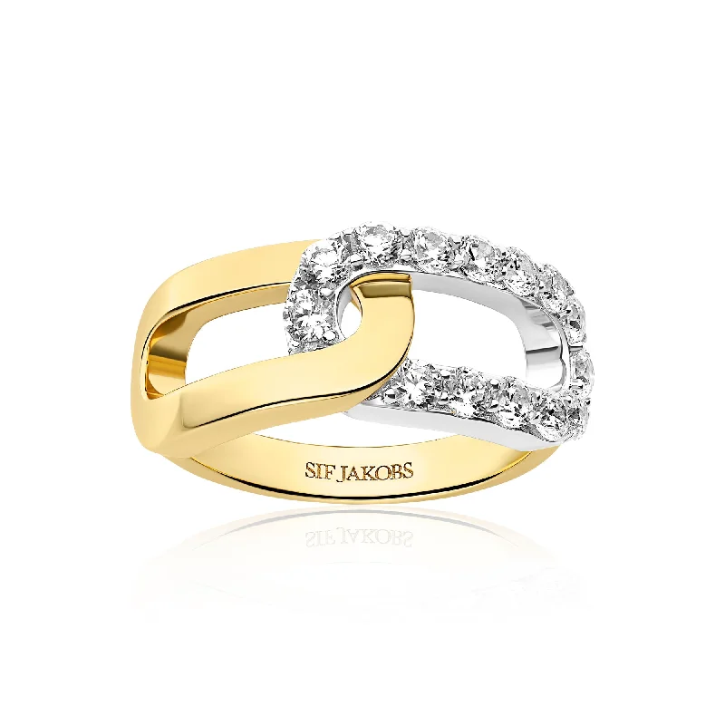 Wedding Ring with Eternity Band-Capizzi Due Silver & Gold Plated Ring w. Zirconia