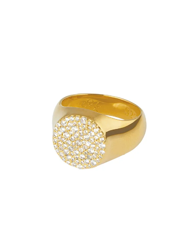 Couples Matching Rings-Multi Stones Signet Gold Plated Ring w. Zirconia