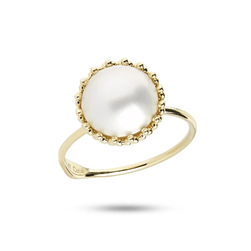 Matching Couple Rings-Dome 10K Gold Ring w. Pearl