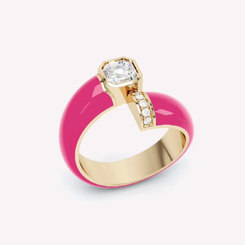 Stackable Wedding Bands-Toi et Moi Pink Asscher 18K Gold Ring w. Lab-Grown Diamonds