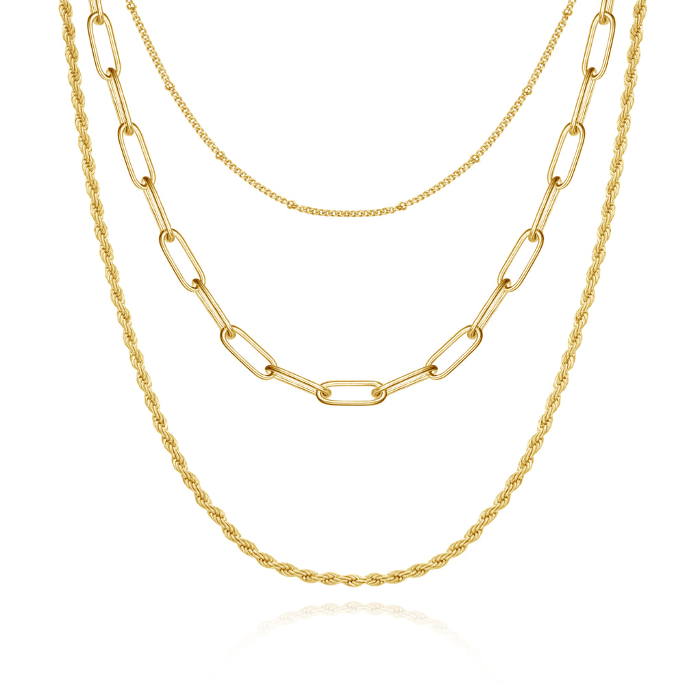 Thin Silver Necklace-Dainty 14K Gold Layered Necklaces- Satellite+Twist+Paperclip