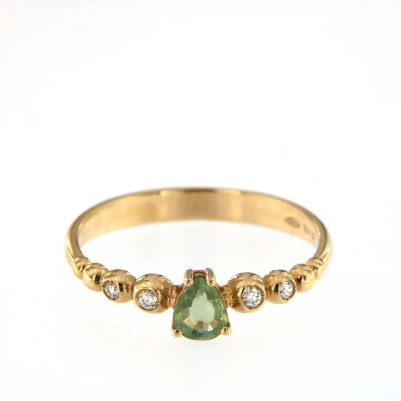 Simple Solitaire Engagement Ring-Bubble 18K Rose Gold Ring w. Diamonds & Green Sapphire