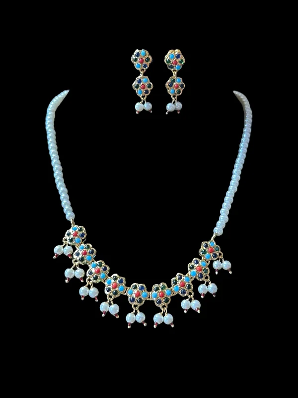 Classic Chain Necklace-DNS26 Navratan necklace with earrings ( READY TO SHIP )