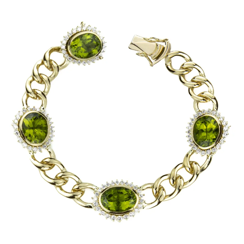 Retro Silver Bracelet-Bracelet - Peridot And Diamond