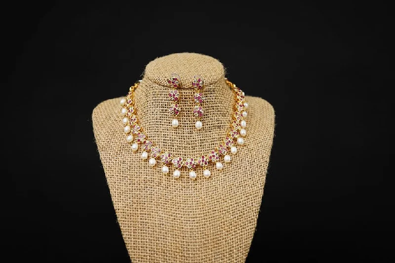 Classic Diamond Necklace-Meenaz fresh water pearl necklace set (READY TO SHIP )