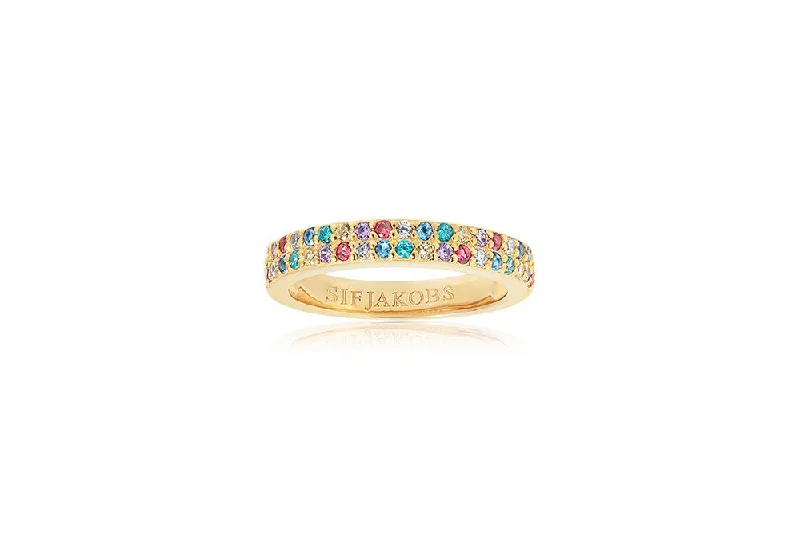 Wedding Ring with Diamonds-Corte Due Gold Plated Ring w. Blue, White, Yellow, Purple & Pink Zirconias