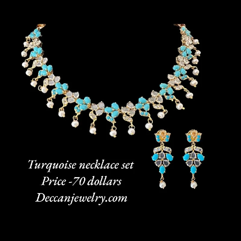 Gold Bar Necklace-DNS131 Turquoise hyderabadi necklace set ( READY TO SHIP )