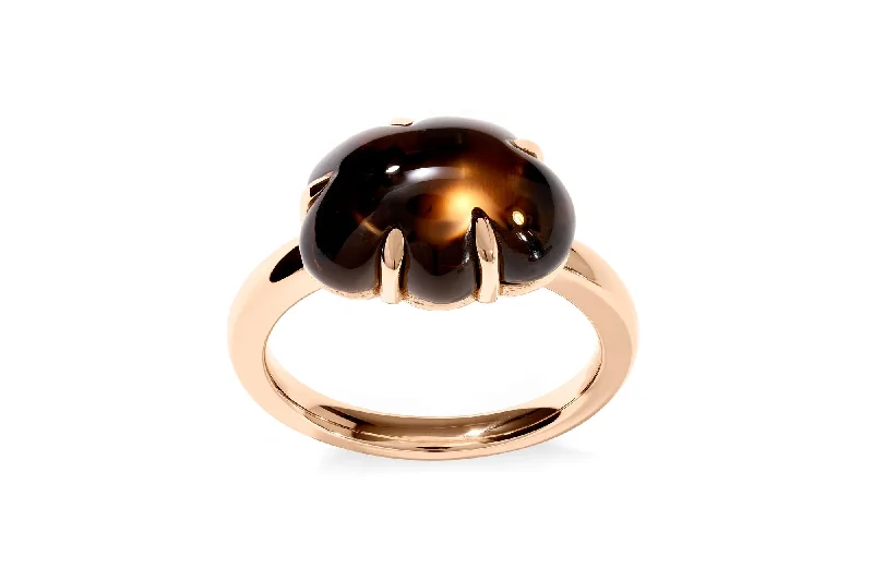 Handmade Gold Ring-Cloud 18K Rosegold Ring w. Smokey Quartz