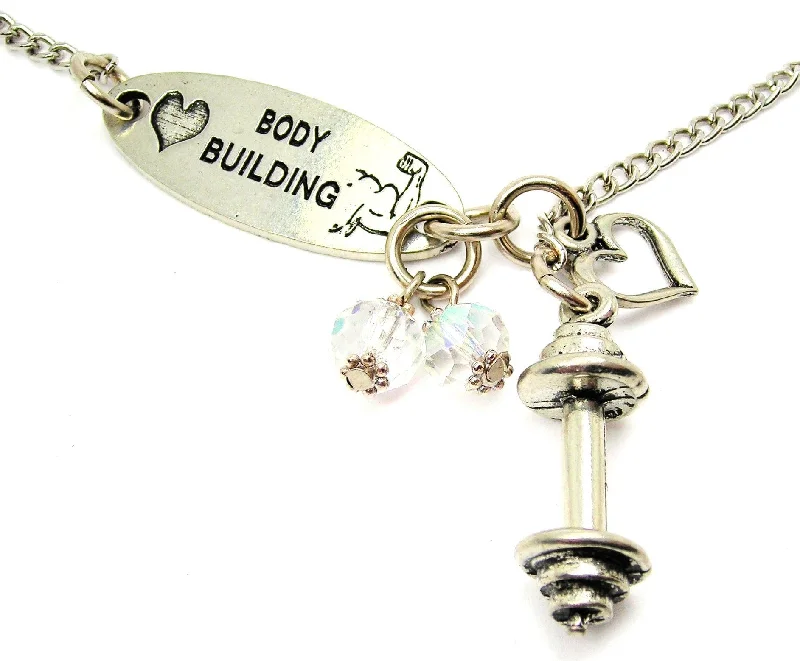 Simple Gold Chain Necklace-Love Body Building And Barbell Lariat Necklace