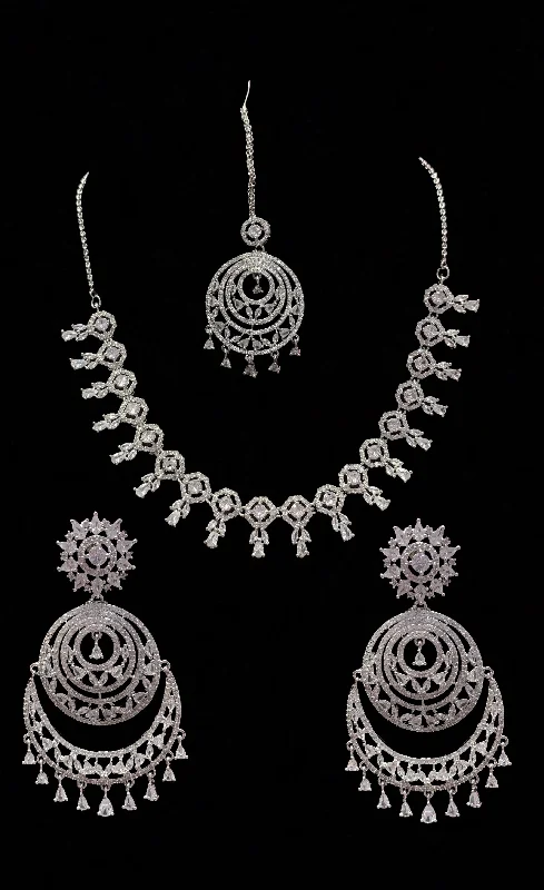 Unique Chain Necklace for Women-Mansi cz necklace set in silver plating ( READY TO SHIP  )