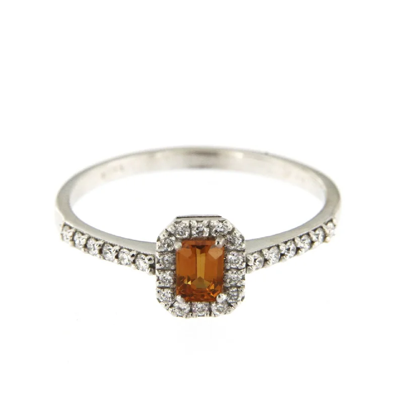 Antique Diamond Ring-Candy 18K White Gold Ring w. Diamonds & Orange Sapphire