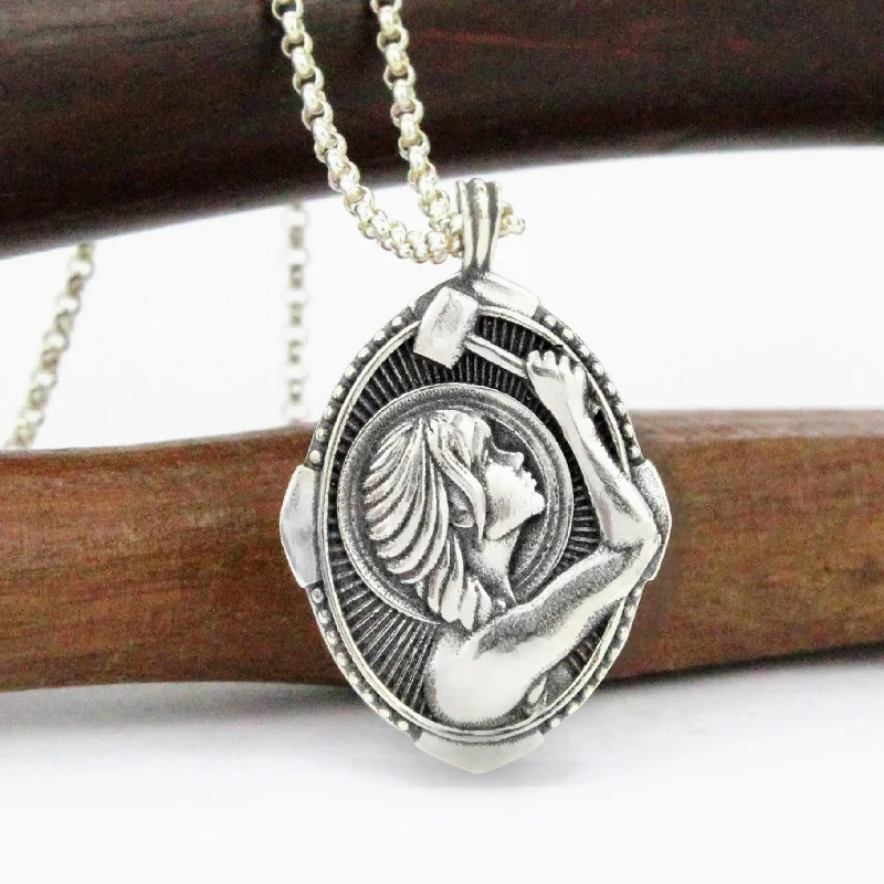 Silver Name Necklace-Fierce Women Saint Necklace - Patron Saint Medallion