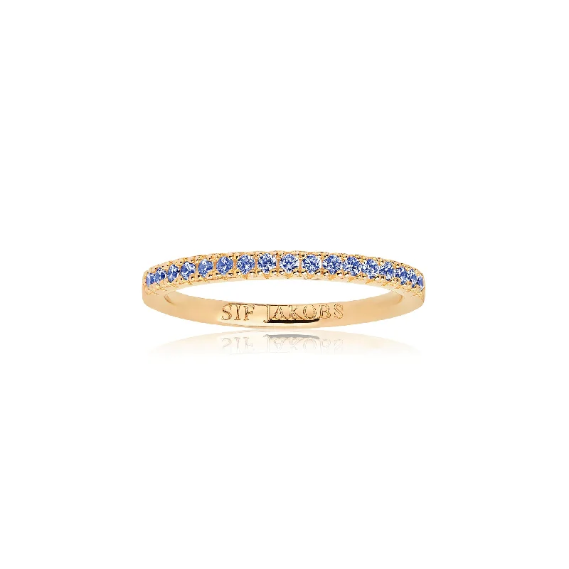 Adjustable Silver Ring-Ellera Gold Plated Ring w. Blue Zirconias